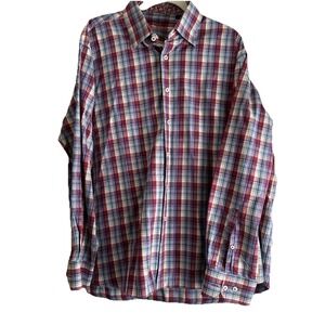 Alan Flusser Men's Long Sleeve‎ Cotton Shirt Extra Large, Collared, Plaid